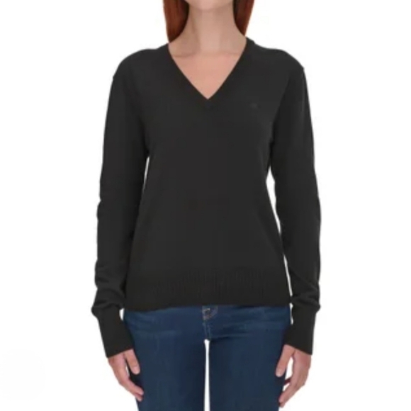 Calvin Klein Jeans V-Neck Sweater Women's Small Black Cotton Knit Top NWT - Picture 1 of 10